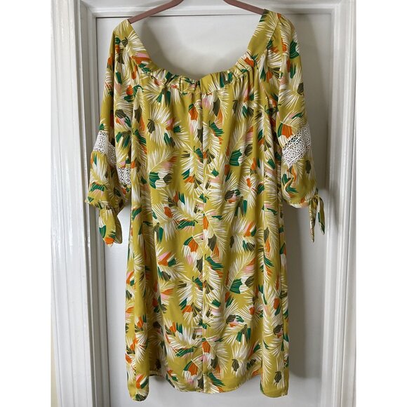 Banana Republic Off The Shoulders Women's Leaf Print Smock Dress Size 12 - Picture 2 of 7